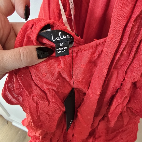 Lulus All About Bliss red Swiss dot tiered mini dress, size M, NWT - Picture 8 of 9